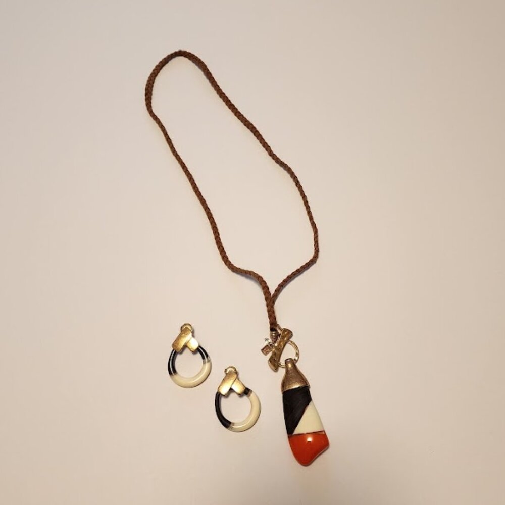 Orange and White Gemstone Necklace and Matching Earrings
